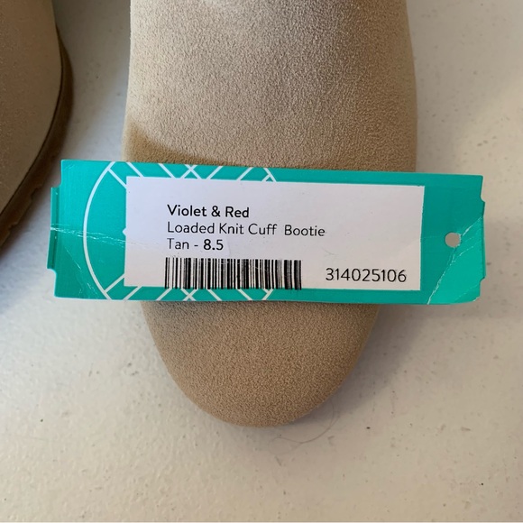 Violet & Red Tan Suede Loaded Knit Cuff Heeled Bootie Boots Size 8.5 NWT - Picture 15 of 17